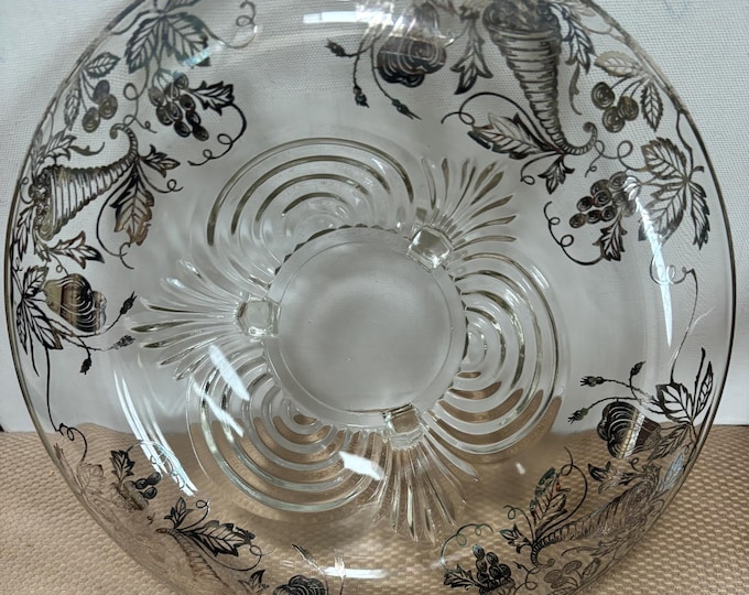 Vintage Silver on Crystal Large Serving Plate Platter Three Footed By Silver City Lover Antiques and Vintage
