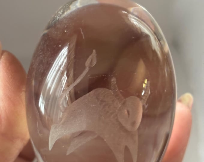 Vintage Ekenas Crystal Glass Paperweight Etched Taurus Bull Sweden