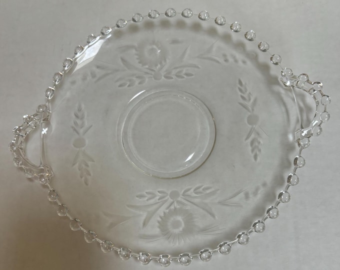 Antique Imperial Beaded Glass Candlewick Etched Glass Plate Platter Lover Antiques and Vintage
