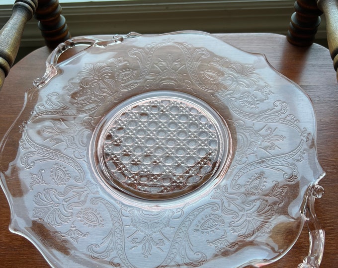 Vintage Pink Glass Platter Lancaster Landrum Cane Depression Glass Plate Plates Lover Antiques and Vintage