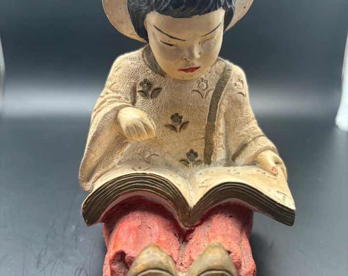 Vintage Girl Reading A Book Porcelain Japanese Figurine Lover Antiques and Vintage