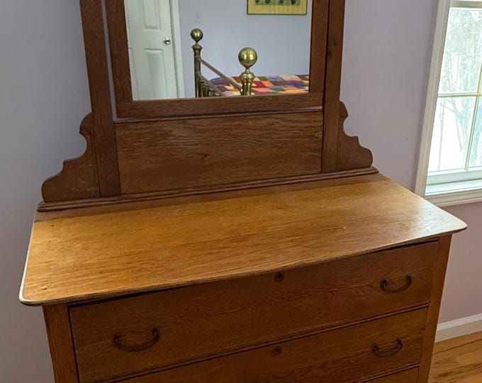 Antique American Tiger Oak Dresser with Matching Tilt Mirror, Lover Antiques and Vintage