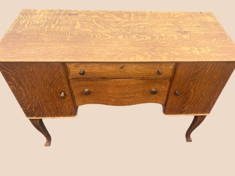 Antique Tiger Oak Buffet Server With Mirror Stunning Show Piece