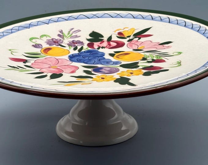 Stangl Pottery Cake Stand Fruit Design Potteries from Trenton, NJ Hand Painted Large Plate Lover Antiques Vintage