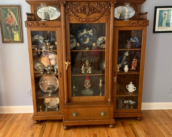 Antique Quarter Sawn Oak Triple Library Bookcase Early 1900’s Spectacular Piece Wavy Glass Bookshelf Lover Antiques and Vintage