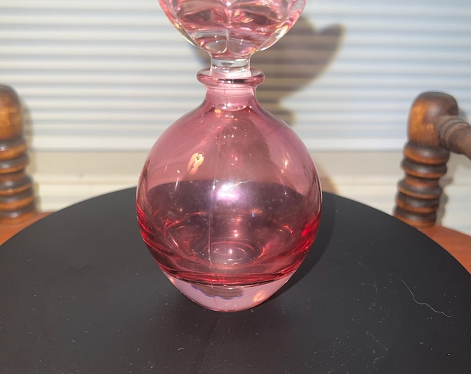 Vintage Cranberry Decanter with Pink Flower Stopper Pink Art Glass Perfume Cologne Bottle Lover Antiques and Vintage