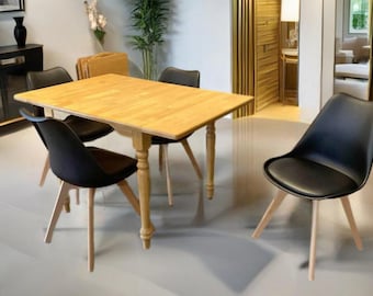 Mid Century Modern Style Birch Wood Table & 4 Black Chairs Lover Antiques and Vintage