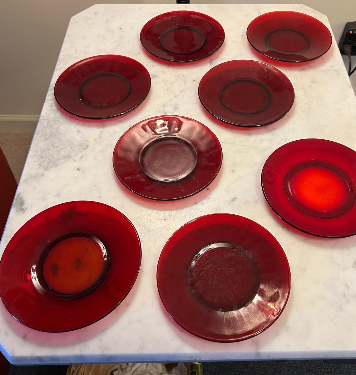 Vintage Ruby Red Glass Art Plates 8 6 Plates Lover Antiques Etsy
