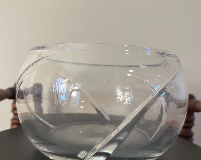 Vintage Tiffany & Co Swirl Optic Bowl Clear Diagonal Cut Glass Short Vase Veridian Glass Art Home Decor Lover Antiques and Vintage