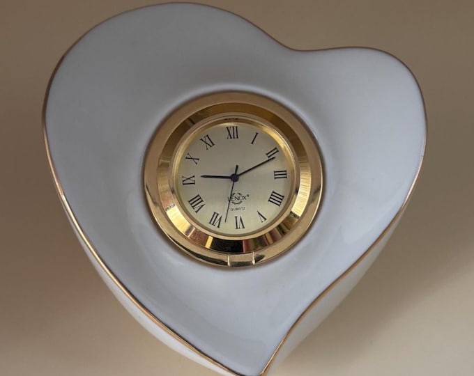 Vintage Lenox Heart Shaped White Porcelain Clock Gold Lining Lover Antiques and Vintage