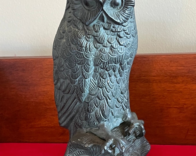 Antique Bronze Owl Statue, Tall Owl Sculpture, Heavy Owl Figurine, Lover Antiques and Vintage