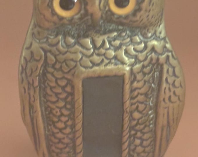 Antique Brass Owl Match Holder with Match Striker, Circa Early 1900's, Detailed Feather Work, Original Patina, Lover Antiques and Vintage