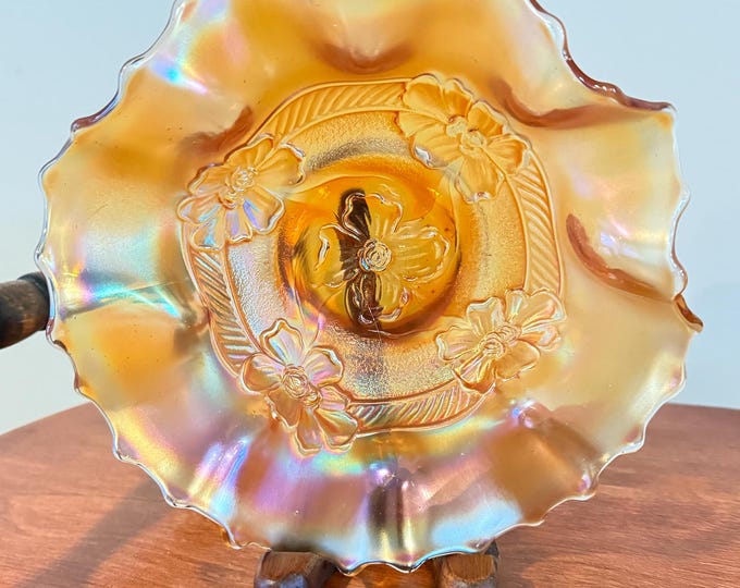 Vintage Fenton Marigold Carnival Glass Plate Bowl Dish Holly Pattern Design Lover Antiques and Vintage