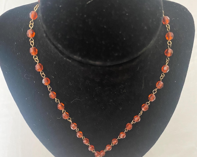 Vintage Amber Glass Czechoslovakian Beaded with Pendant Necklace Unique Gift Opportunity Lover Antiques and Vintage