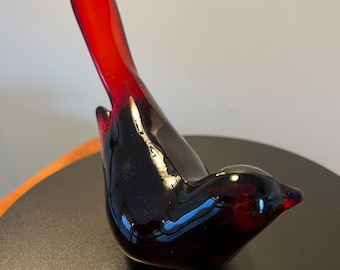 Vintage Fenton Red Long Tail Bird Figurine Amberina Art Glass Red Tailed Glass Figurine Lover Antiques and Vintage