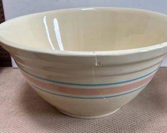 Vintage McCoy Ovenware #12 Bowl Pink Blue Stripe USA Stoneware Lover Antiques and Vintage