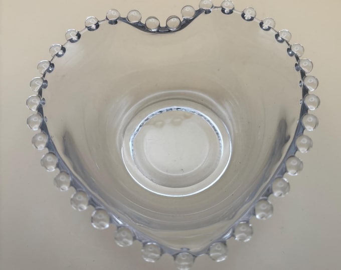 Antique Imperial Glass Heart Beaded Candlewick Glass Bowl Lover Antiques and Vintage