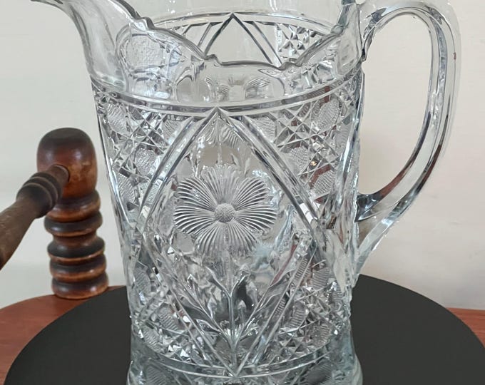 Vintage Imperial Crystal Cut Glass Pitcher Etched Glass Art Fancy Glass From Our Past Lover Antiques and Vintage