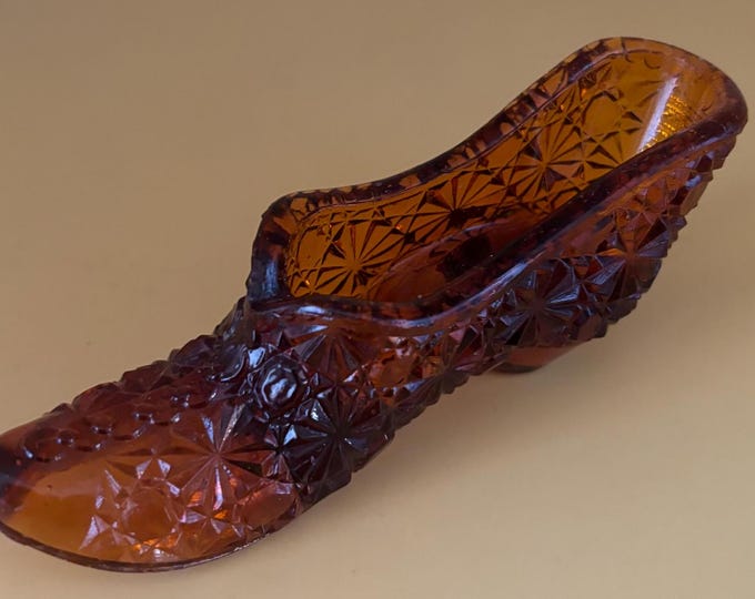 Vintage Amber Fenton Daisy and Button Slipper Shoe Princess Slipper Made of Glass Lover Antiques and Vintage