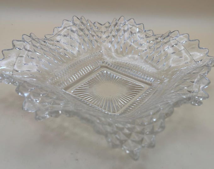 Vintage Square Diamond Cut Depression Glass Candy Dish Crystal Glass Nut or Candy Dish Serving Dish Lover Antiques and Vintage