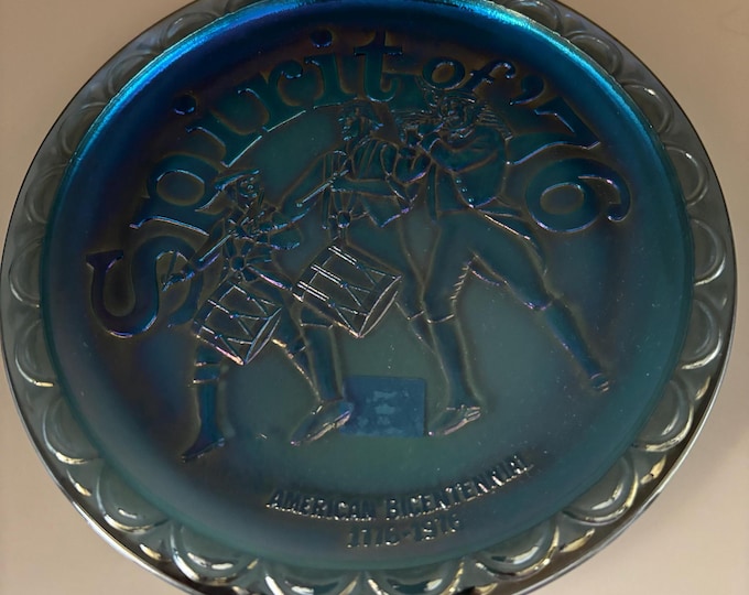 Vintage Fenton Carnival Glass Spirit of 76 Heavy Pressed Glass Plate Rich Carnival Iridescent Purple Blue Color Liberty Lover Antiques