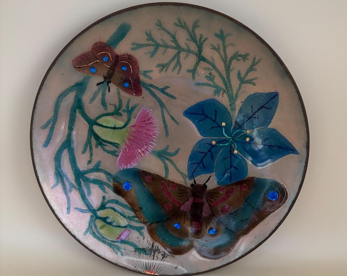 Vintage Bovano Enamel on Copper Wall Art Plate Butterfly Nature Decorative Wall Art Hanging Lover Antiques and Vintage