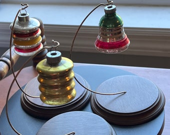 Vintage Shiny Brite Ornaments, 1940s Lanterns and Bell, Set of 3