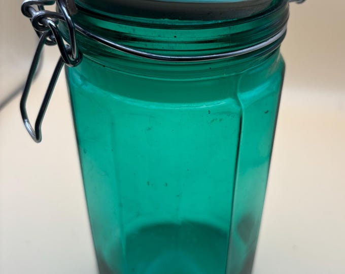 Antique Emerald Green Ideal Ball Glass Jar with Lid Container with Top Lover Antiques and Vintage