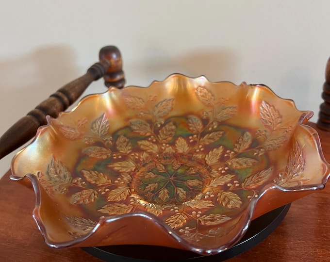 Vintage Fenton Marigold Carnival Glass Plate Bowl Dish Holly Pattern Design Lover Antiques and Vintage