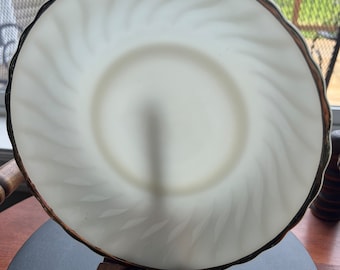 Vintage Fire King Milk Glass Plate: Gold Lined Decorative Bowl