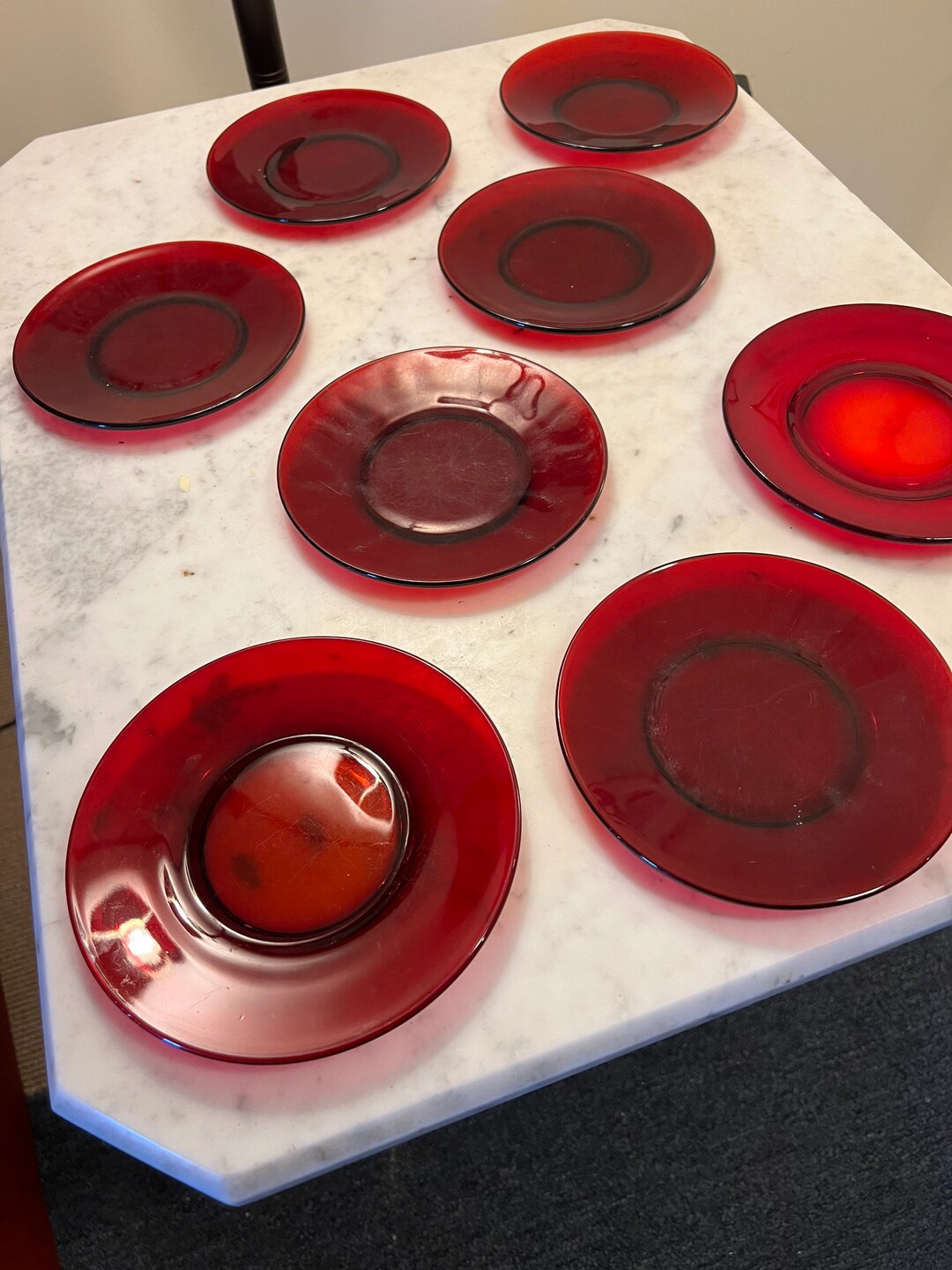 Vintage Ruby Red Glass Art Plates 8 6 Plates Lover Antiques Etsy