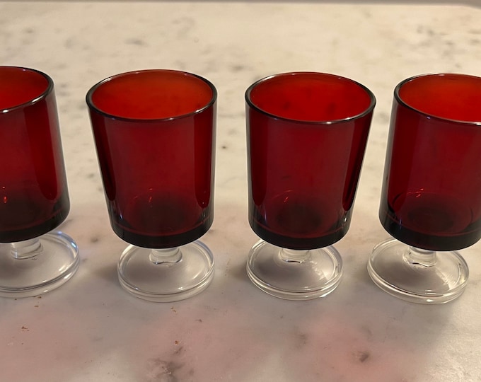 Vintage French Luminarc D’arcoroc Ruby Red dessert cups set of 4 4” x 2.5” tall goblets glasses