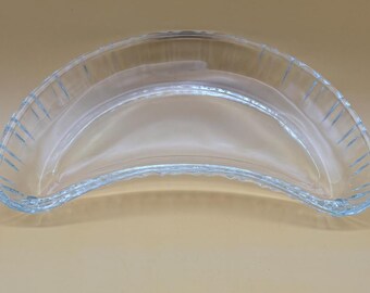 Vintage Crescent Shaped Glass Bowl Serving Tray Banana Boat Bowls Lover Antiques and Vintage