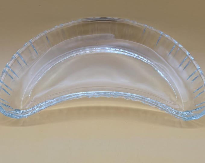 Vintage Glass Crescent Shaped Bowl Serving Tray Lover Antiques and Vintage