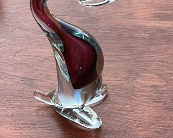 Vintage Murano Style Glass Goose Deep Purple & Clear Glass Art 6” Tall Artwork animals