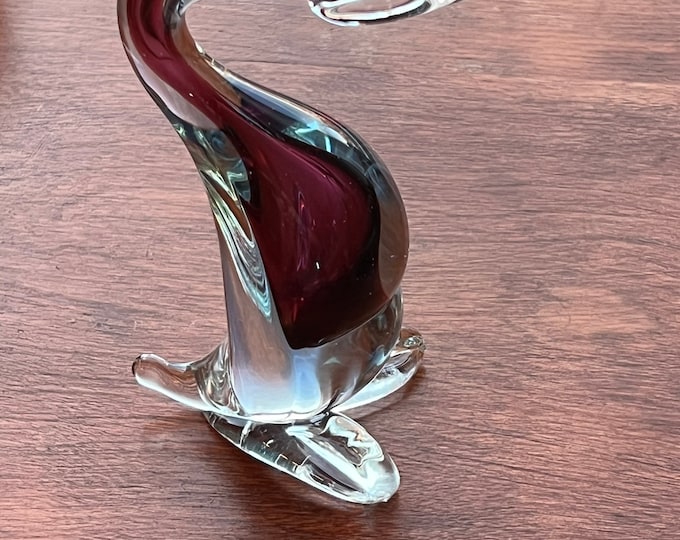 Vintage Murano Style Glass Goose Deep Purple & Clear Glass Art 6” Tall Artwork animals