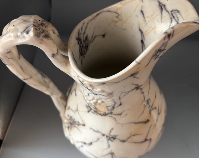 Antique Marble Pitcher No. 876, White Black Veined Decorative Vase