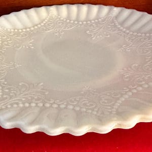 Depression Milk Glass White Monax Petalware Salad Plate, 8” Lace Pattern White Special Glass Plate Lover Antiques and Vintage image 2