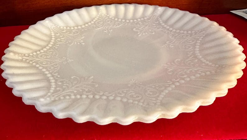 Depression Milk Glass White Monax Petalware Salad Plate, 8” Lace Pattern White Special Glass Plate Lover Antiques and Vintage image 2