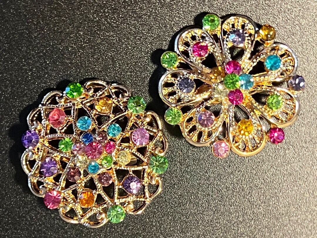 Vintage Colorful Coordinating Pair of Colorful Brooches Pins Great Gift ...