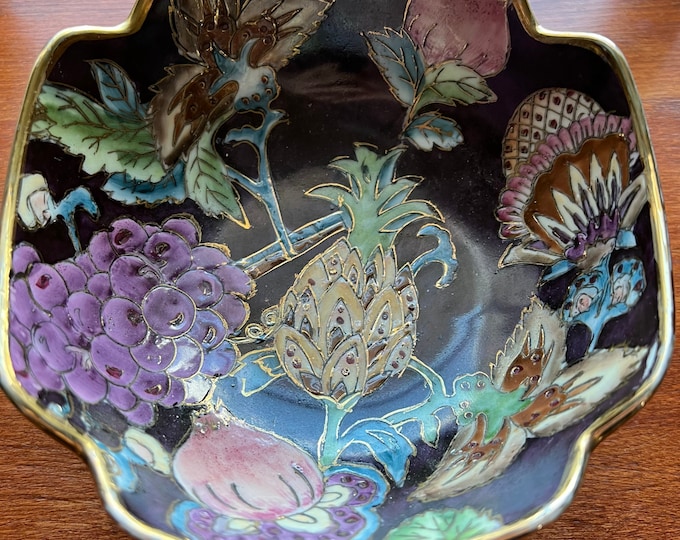 Vintage Toyo Trading Co New Country Gear Chinese Ceramic Bowl 8” Purple Fruit Pineapple home decor bowl oriental