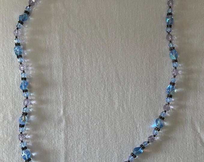 Vintage Pretty Blue & Silver Beaded Necklace with Heart Clasp Unique Gift Opportunity Lover Antiques and Vintage