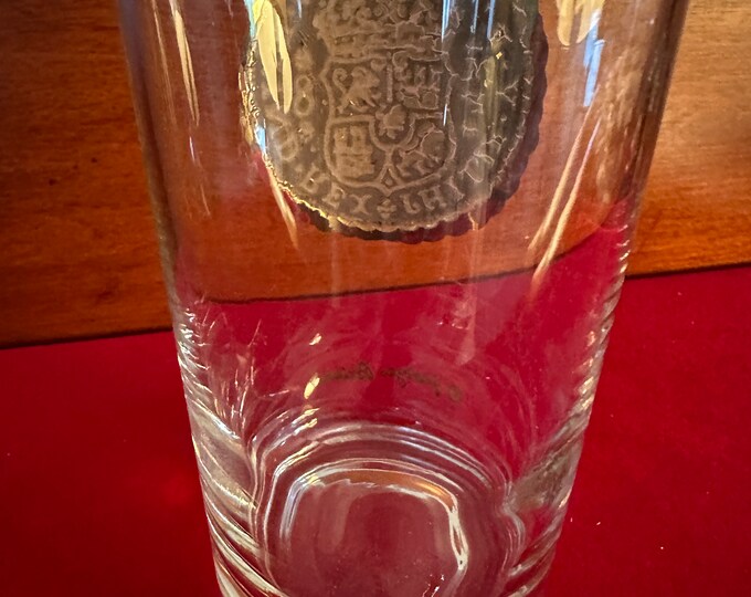 Vintage Georges Briard 24K Gold 5 1/2” Glass, 24K Glass High Ball Glass Dubloon Coin Design, Lover Antiques and Vintage