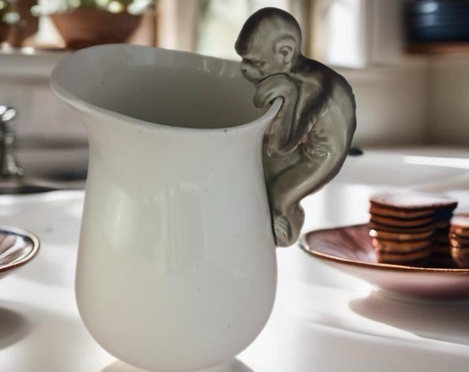 Vintage Stone Pitcher with Monkey Handle Lover Antiques and Vintage