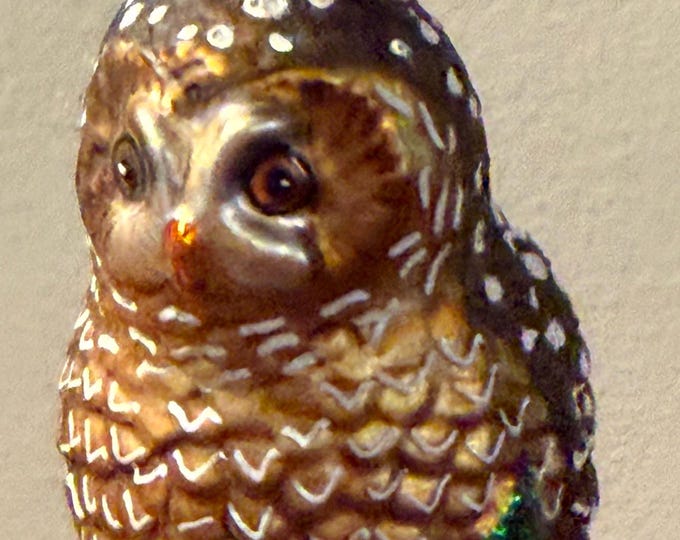 Vintage Brown Speckled Owl Hand Blown Orange Owl Christmas Holiday Lover Antiques and Vintage