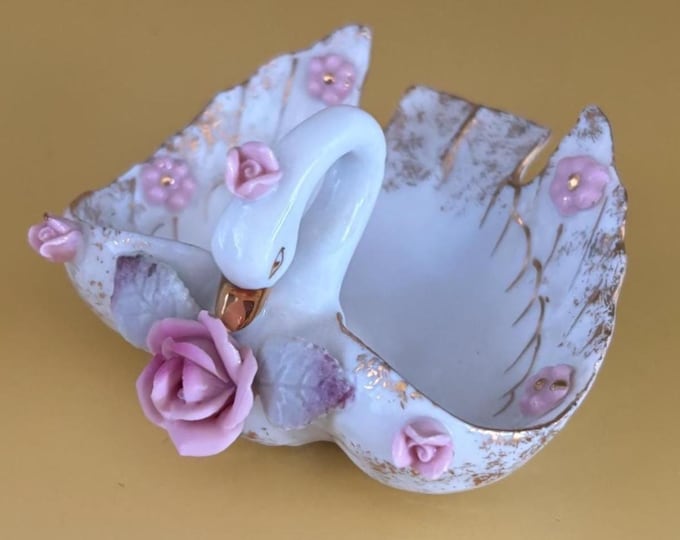 Lefton China Swan Porcelain Ring Dish, Trinket Bowl, Lover Antiques and Vintage