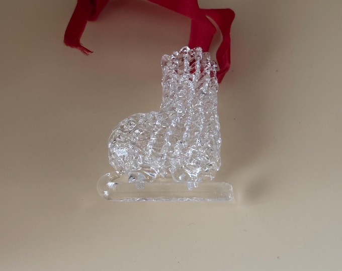 Vintage Glass Ice Skate Ornament, Baby’s First Christmas Holiday Keepsake, Crystal Skating Decor