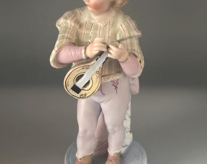 Antique Meissen Bisque Porcelain Boy Girl Strumming Guitar Figurine, Lover Antiques and Vintage