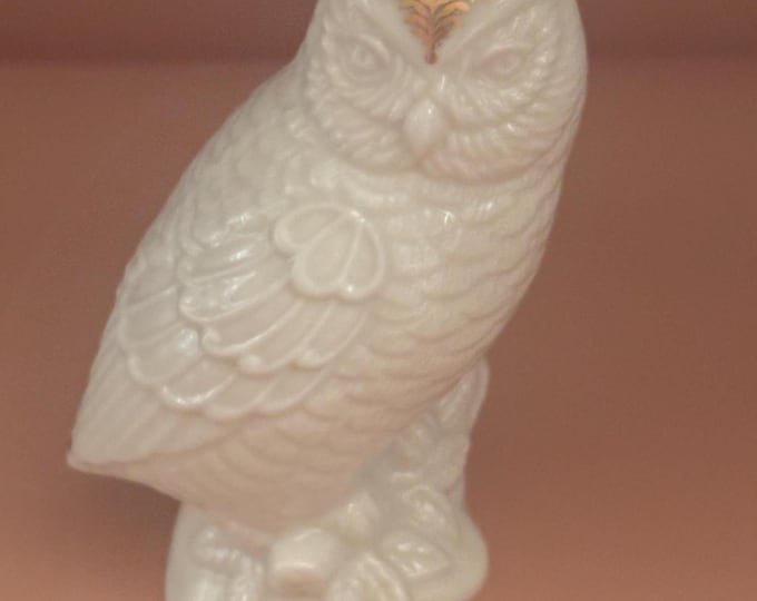 Lenox China Jewels Owl Porcelain Figurine, Jeweled Ivory Gold Trimmed Finish
