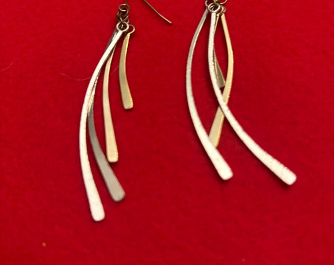 Vintage Peter James Sterling Silver, Long Dangle Brass & Bronze Earrings, Lover Antiques and Vintage
